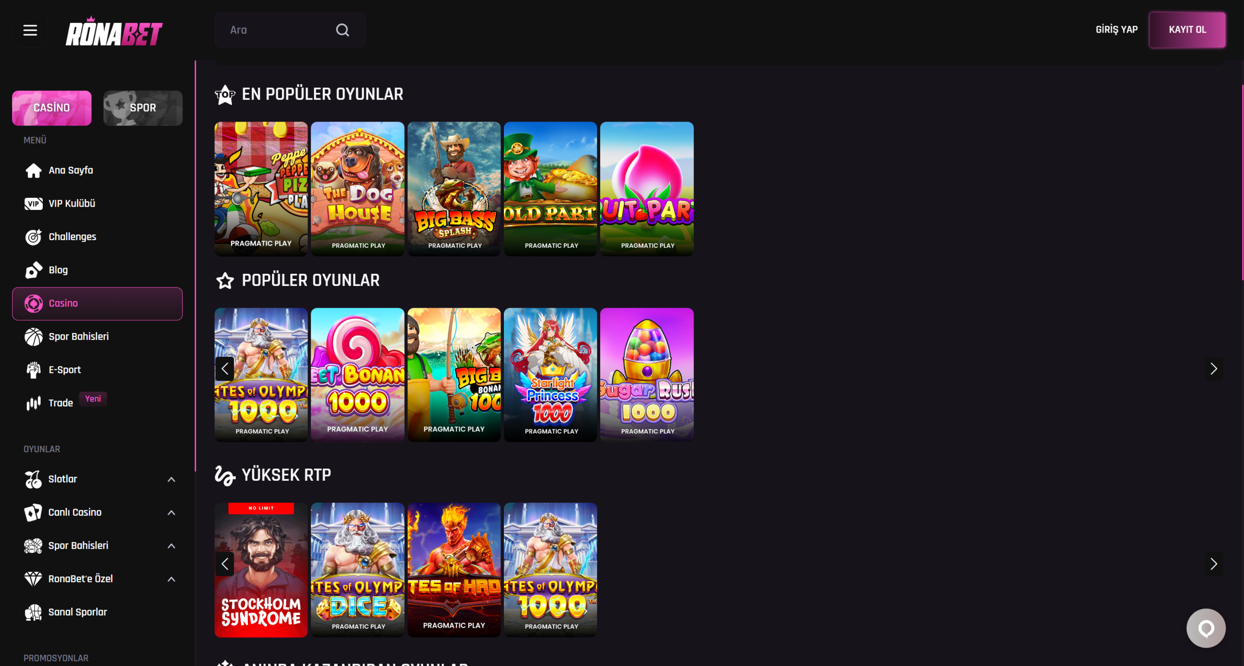 Ronabet Casino Oyunları